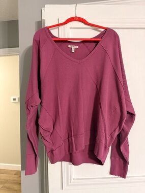 Free People V-Neck Waffle Knit Sweater - Plum